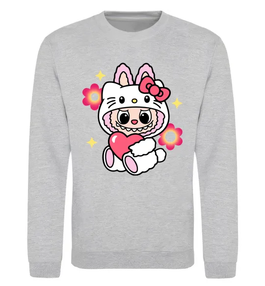 Свитшот Labubu Hello Kitty Серый меланж фото
