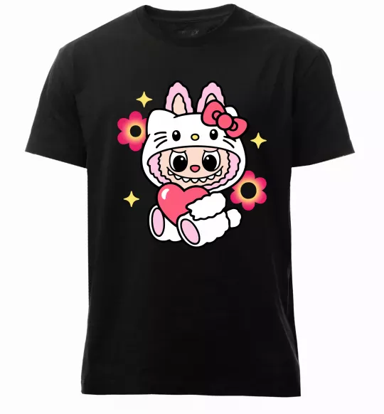 Мужская премиум футболка Labubu Hello Kitty Черный фото