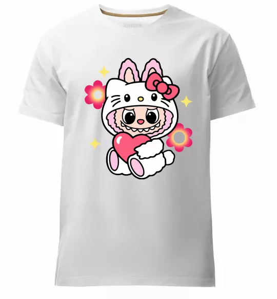 Мужская премиум футболка Labubu Hello Kitty Белый фото