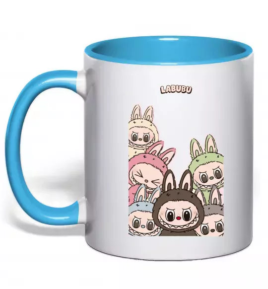 Чашка с цветной ручкой Labubu Голубой фото