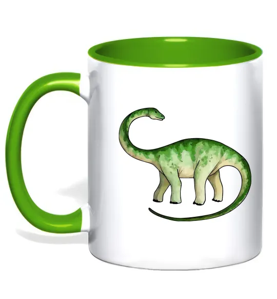 Чашка з кольоровою ручкою Апатозавр Лаймовий фото