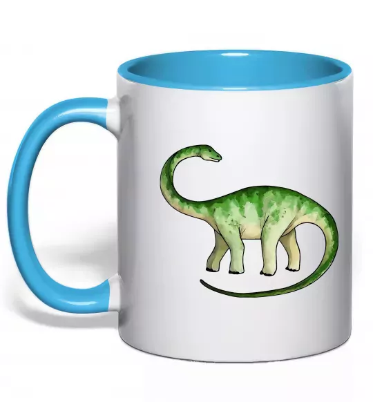 Чашка с цветной ручкой Апатозавр Голубой фото