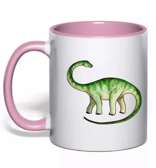 Чашка с цветной ручкой Апатозавр Нежно розовый фото