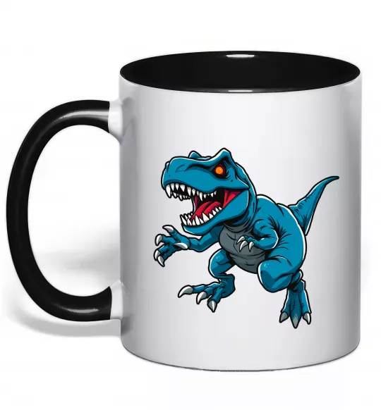 Чашка с цветной ручкой Динозавр Рекс блакитний Черный фото