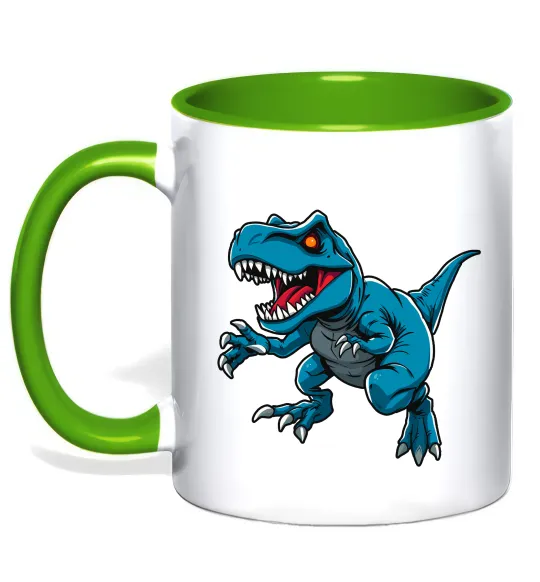 Чашка с цветной ручкой Динозавр Рекс блакитний Лаймовый фото
