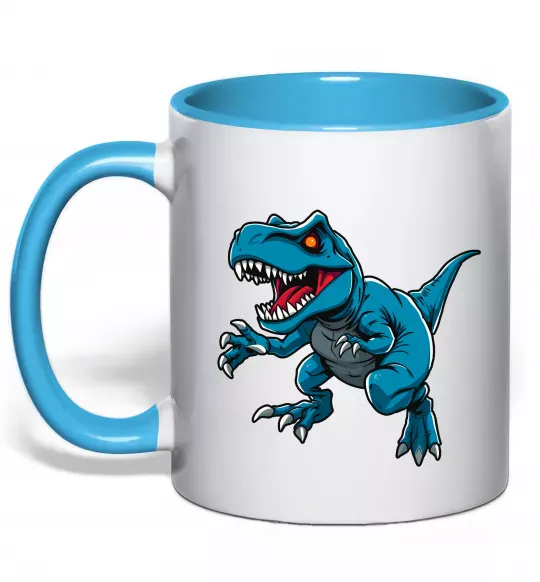 Чашка с цветной ручкой Динозавр Рекс блакитний Голубой фото