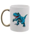Чашка с цветной ручкой Динозавр Рекс блакитний Золото фото