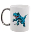 Чашка с цветной ручкой Динозавр Рекс блакитний Серебро фото