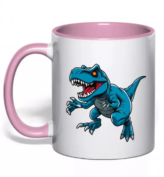 Чашка с цветной ручкой Динозавр Рекс блакитний Нежно розовый фото