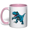 Чашка с цветной ручкой Динозавр Рекс блакитний Нежно розовый фото