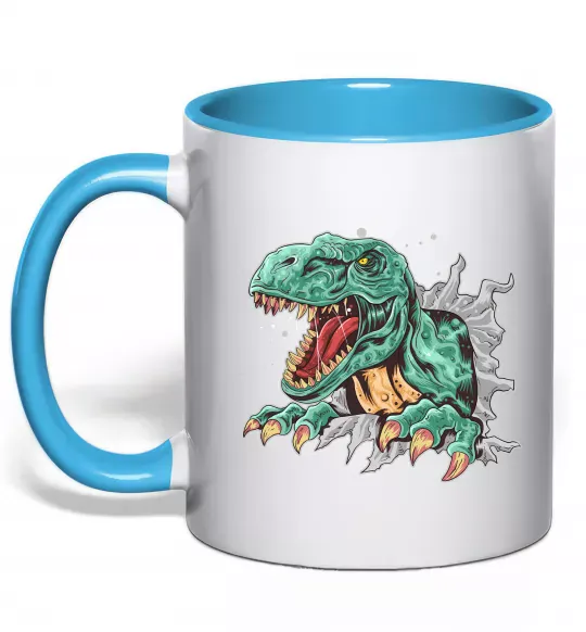 Чашка с цветной ручкой Динозавр Рекс Голубой фото