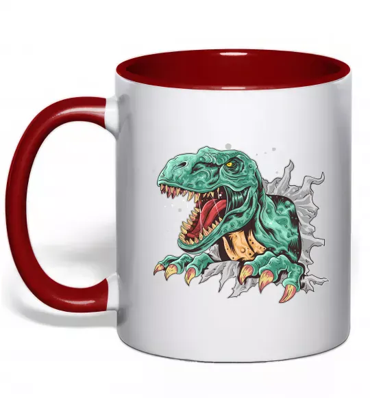 Чашка с цветной ручкой Динозавр Рекс Красный фото