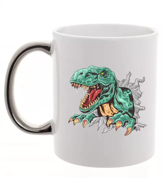 Чашка с цветной ручкой Динозавр Рекс Серебро фото