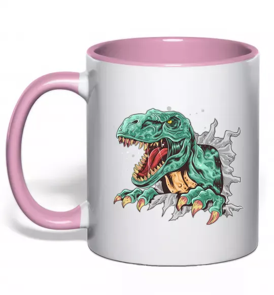 Чашка с цветной ручкой Динозавр Рекс Нежно розовый фото