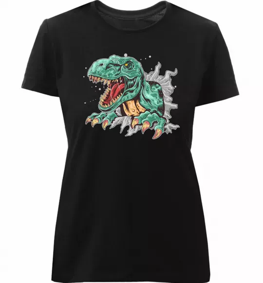 Женская премиум футболка Динозавр Рекс Черный фото