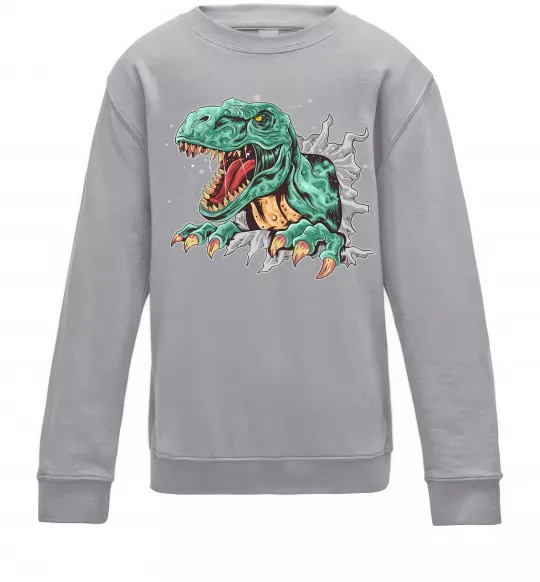 Детский Свитшот Динозавр Рекс Серый меланж фото