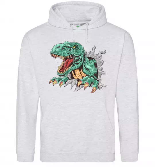 Мужская толстовка (худи) Динозавр Рекс Серый меланж фото