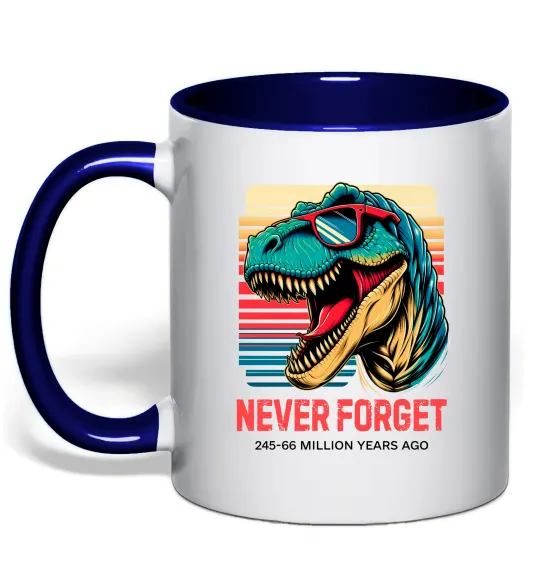 Чашка с цветной ручкой Динозаври never forget Глубокий темно-синий фото