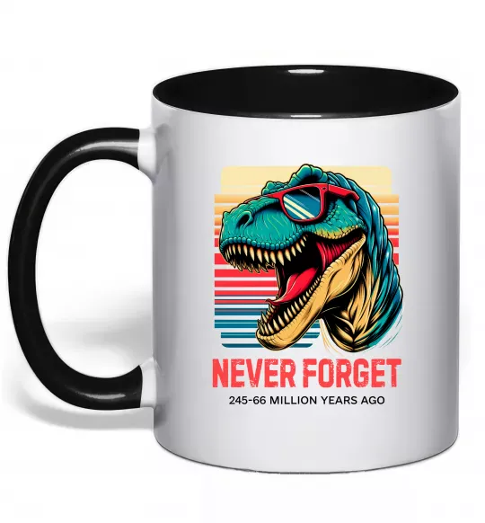 Чашка с цветной ручкой Динозаври never forget Черный фото