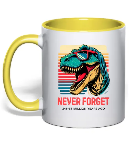 Чашка з кольоровою ручкою Динозаври never forget Лимонний фото