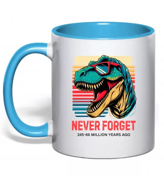 Чашка с цветной ручкой Динозаври never forget Голубой фото