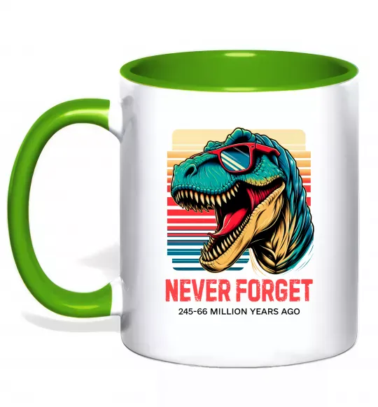Чашка с цветной ручкой Динозаври never forget Зеленый фото