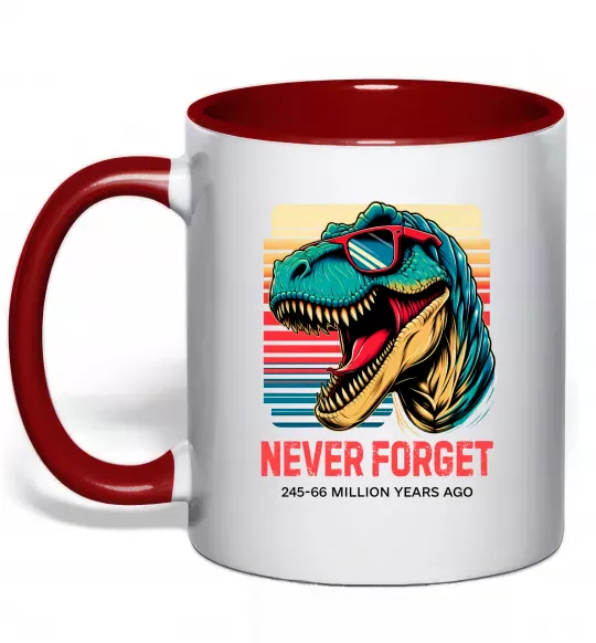 Чашка с цветной ручкой Динозаври never forget Красный фото