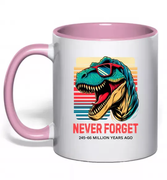Чашка с цветной ручкой Динозаври never forget Нежно розовый фото