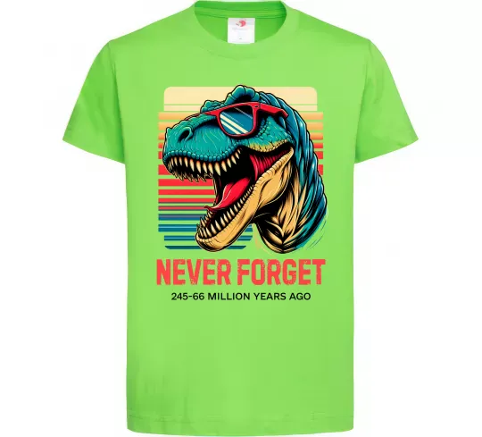 Дитяча футболка Динозаври never forget Лаймовий фото