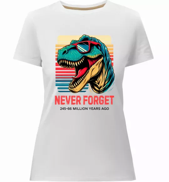 Женская премиум футболка Динозаври never forget Белый фото