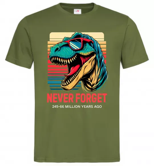 Мужская футболка Динозаври never forget Оливковый фото