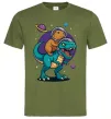 Мужская футболка Динозавр та капібара в космосі Оливковый фото