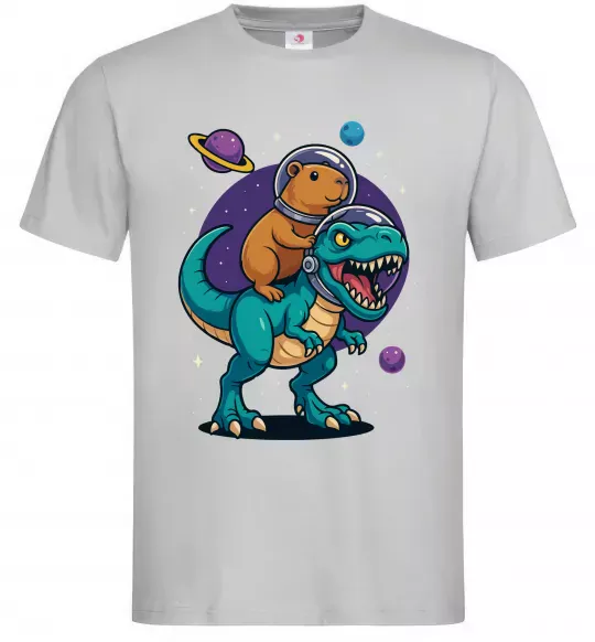 Мужская футболка Динозавр та капібара в космосі Серый фото