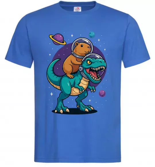 Мужская футболка Динозавр та капібара в космосі Ярко-синий фото