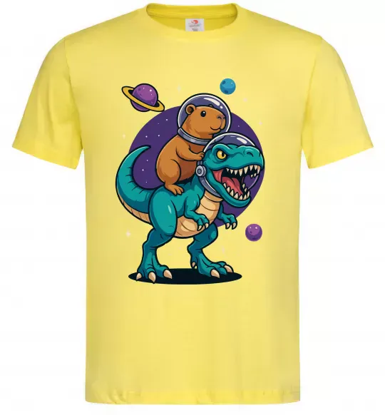 Мужская футболка Динозавр та капібара в космосі Лимонный фото