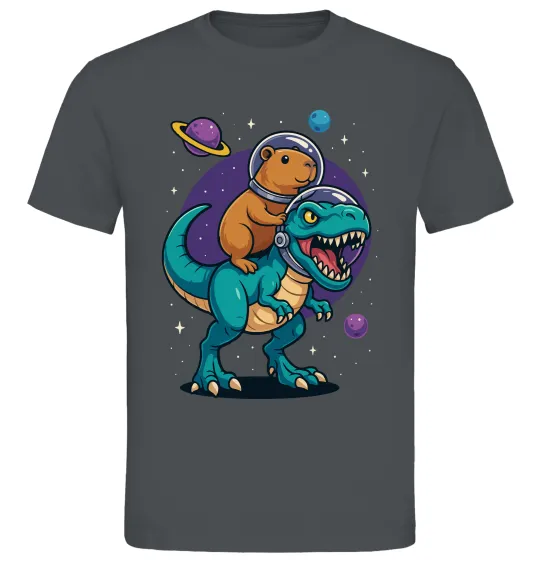 Мужская футболка Динозавр та капібара в космосі Графит фото