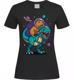 Женская футболка Динозавр та капібара в космосі Черный фото