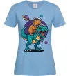 Женская футболка Динозавр та капібара в космосі Голубой фото