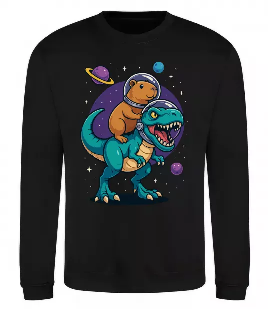 Світшот Динозавр та капібара в космосі Чорний фото