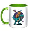 Чашка з кольоровою ручкою Динозавр та капібара в космосі Зелений фото