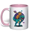 Чашка з кольоровою ручкою Динозавр та капібара в космосі Ніжно рожевий фото