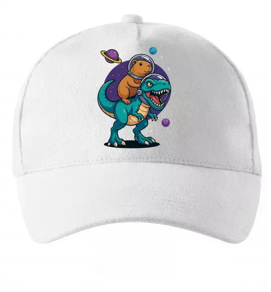 Кепка Динозавр та капібара в космосі Білий фото