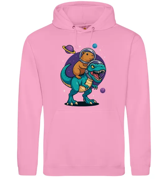Мужская толстовка (худи) Динозавр та капібара в космосі Розовый фото