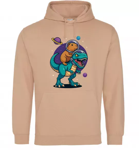 Чоловіча толстовка (худі) Динозавр та капібара в космосі Пісочний фото