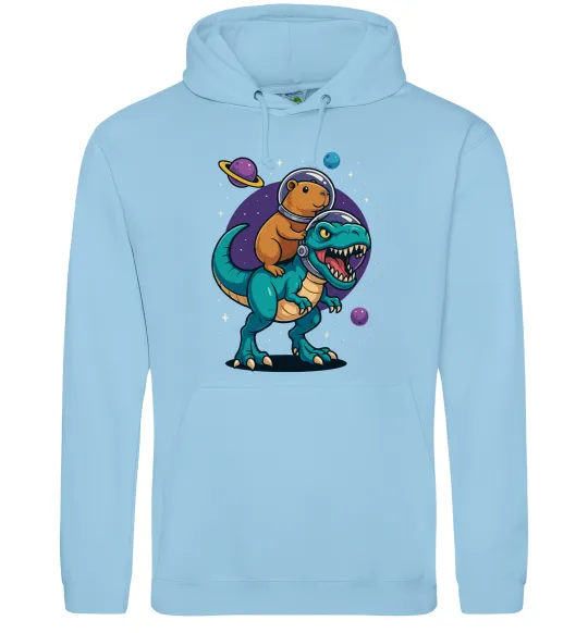 Мужская толстовка (худи) Динозавр та капібара в космосі Голубой фото