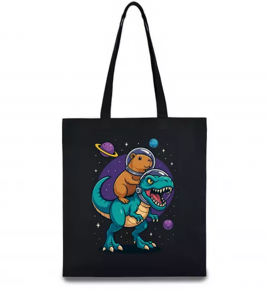 Эко-сумка Динозавр та капібара в космосі Черный фото