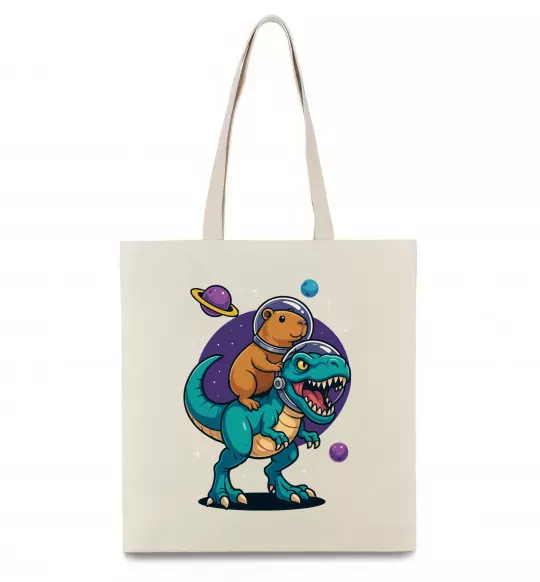 Эко-сумка Динозавр та капібара в космосі Бежевый фото