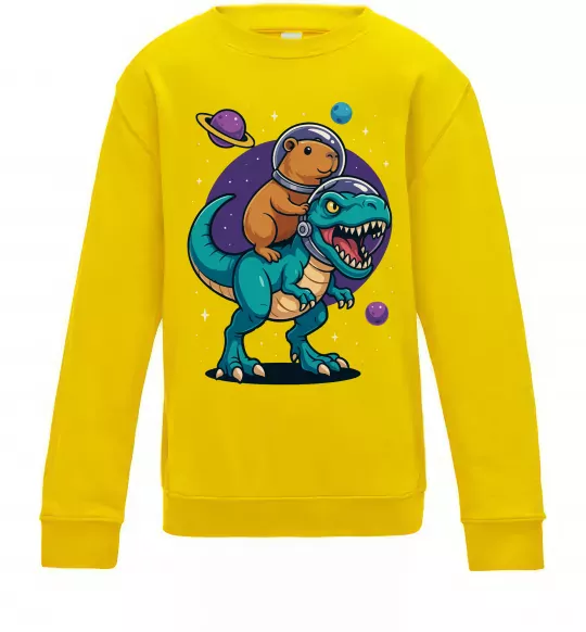 Дитячий світшот Динозавр та капібара в космосі Сонячно жовтий фото