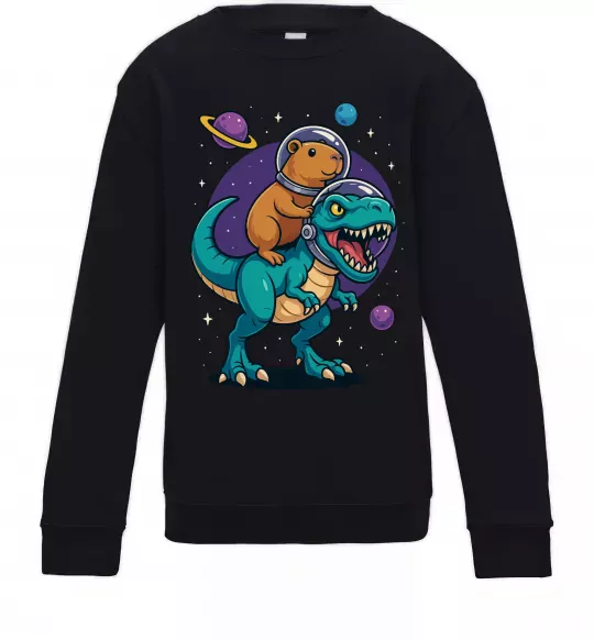 Дитячий світшот Динозавр та капібара в космосі Чорний фото