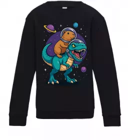 Детский Свитшот Динозавр та капібара в космосі Черный фото
